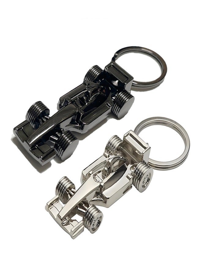 2 حزمة مجموعة من سلاسل مفاتيح السيارات للرجال ، مناسبة لحقائب الظهر المكتبية ، والمحافظ ، والاكسسوارات ، ومحبي السباقات ، والمجمعين ، والأسود + الفضة - Image 1